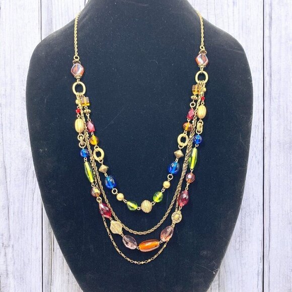 Lia Sophia Multi Strand Boho Beaded Multicolor Gold Opera Length Necklace 27"L - Picture 1 of 6